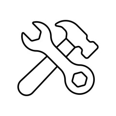 Wrench and hammer line icon isolated on white background