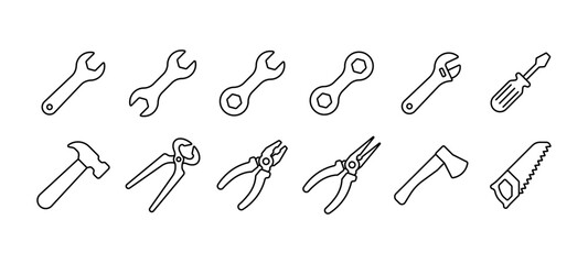 Tools line icons set isolated on white background