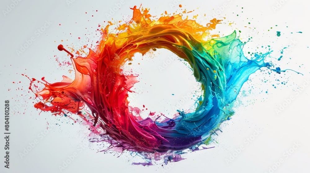 Poster a mesmerizing pattern of colorful paint splashes arranged in a crescent formation