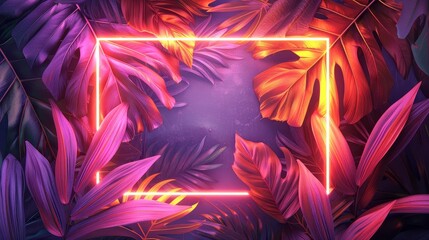 Obraz premium A sleek abstract neon background featuring tropical leaves