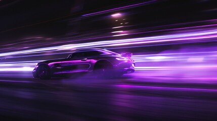 long exposure fast violet car lights at night