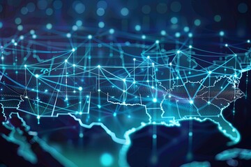 Obraz premium Data Exchange: US Map in Abstract Global Communication Web