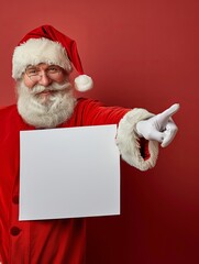 Naklejka premium Santa holding a cardboard with copy space