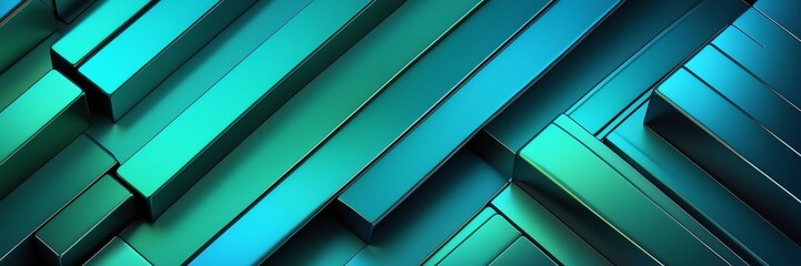 blue green gradient smooth shiny metal theme striped diagonal lines and blocks pattern abstract background from Generative AI