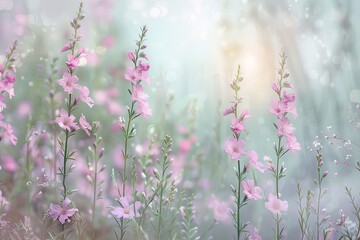 Nature's Wild Flowers - Peaceful Pastel Blossoms in Sunlit Meadow