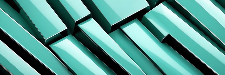 mint green smooth shiny metal theme striped diagonal lines and blocks pattern abstract background from Generative AI