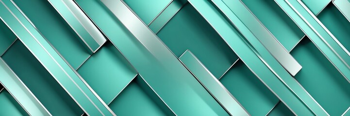 mint green smooth shiny metal theme striped diagonal lines and blocks pattern abstract background from Generative AI