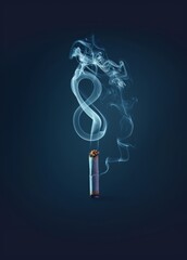 Cigarette with smoke forming the shape of skull on dark blue background