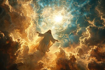 Jesus resurrecting and ascending to heaven