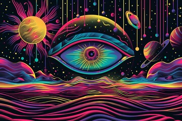 Obraz premium Psychedelic Cosmic Eye Illustration