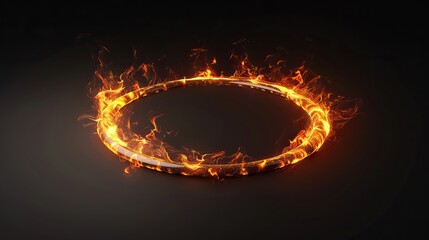 Flaming tire. 3d illustration of a ring of fire with a dark background.