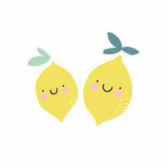 Hand drawn summer print with Lemons. Cute Lemons characters. 