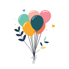 a colorful picture of balloons with hearts and flowers.