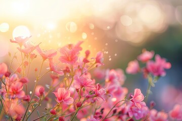 Vibrant Sunset Pink Blossoms: Nature's Wild Tranquil Bokeh