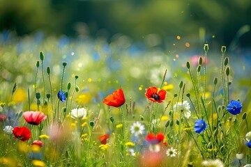 Vibrant Summer Bokeh Meadow: Nature's Tranquility in Vibrant Colors