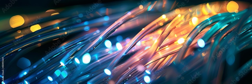 Poster abstract composition of illuminated data cables against a dark background