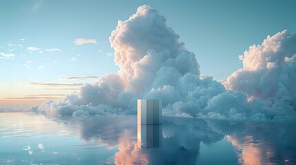 Calm and Ethereal: Reflective Cylinder with Dreamy Clouds