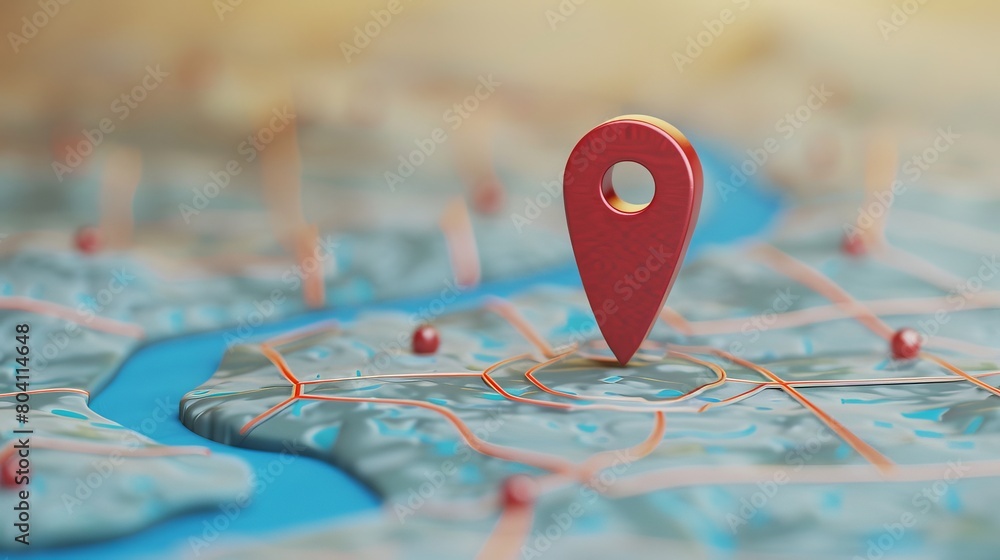 Poster the illustration shows a red location pin on a blue background with a route line. the map consists o