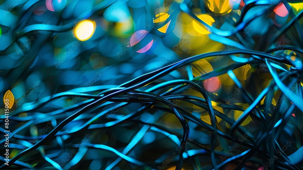 Poster abstract composition of tangled wires with a shallow depth of field