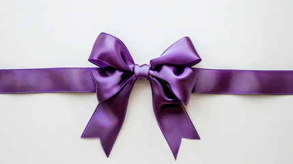 Bow from purple satin ribbon on white background