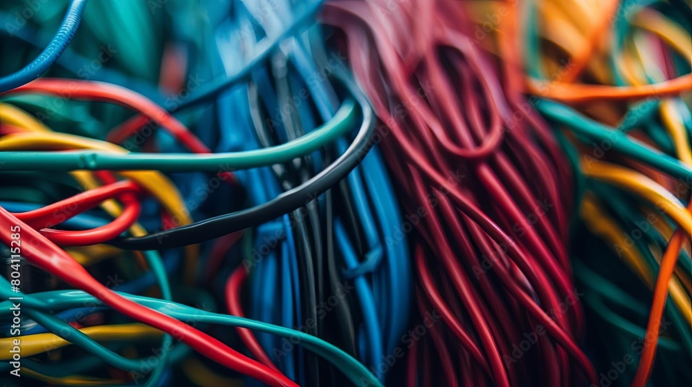Poster abstract pattern of colorful data cables in a chaotic manner