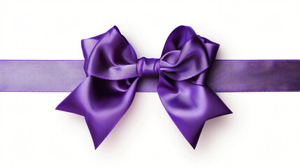 Bow from purple satin ribbon on white background