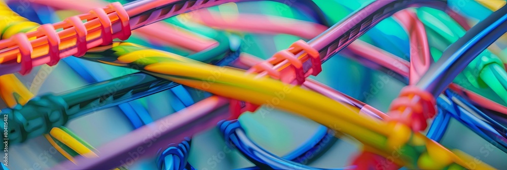 Poster abstract pattern of colorful ethernet cables against a futuristic grid