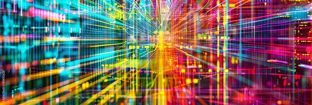 Poster abstract pattern of colorful ethernet cables against a futuristic grid