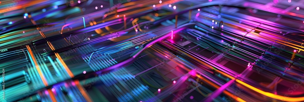 Poster abstract pattern of colorful ethernet cables against a futuristic grid