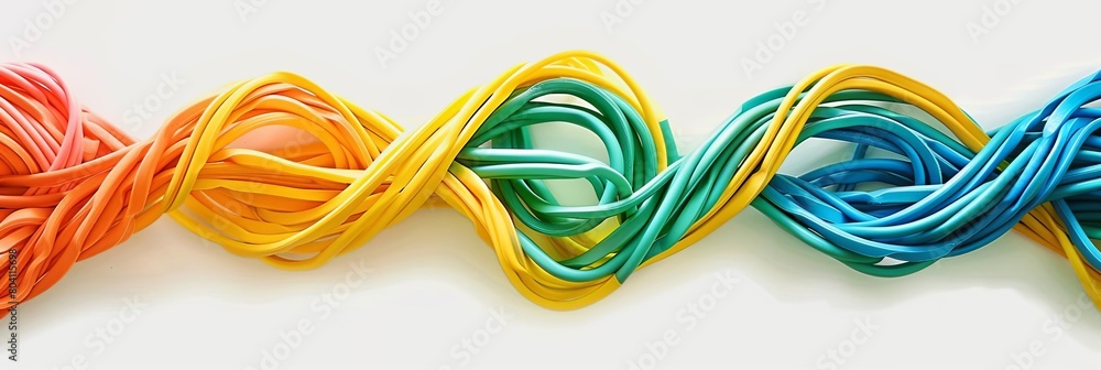 Poster abstract pattern of colorful ethernet cables against a isolated background