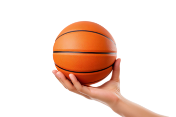 Hands holding a basket ball isolated on white background PNG