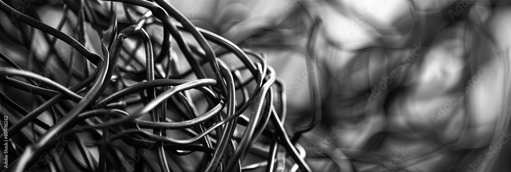 Poster abstract pattern of tangled wires in monochrome with selective focus