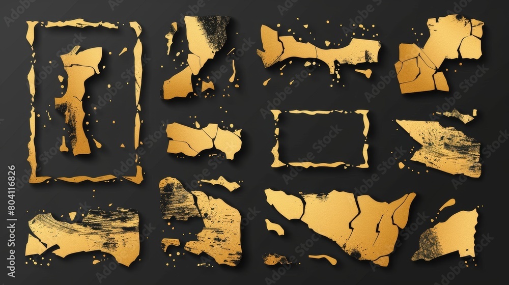 Poster the modern set includes gold paint spray frames, stencil templates with splatter texture, abstract b