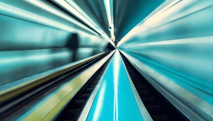 blurred background metro escalator light blue background movement city infrastructure subway