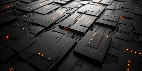 Black, Tech Background with Futuristic 3D Panels. Dark, Sci-Fi style.