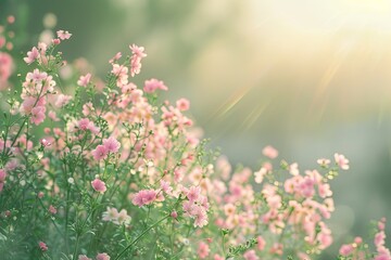 Fototapeta premium Tranquil Panorama: Wild Beauty of Pink Blossoms in Serene Nature Background