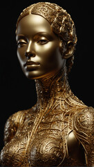 female humanoid statue crafted from sparkling gold 02