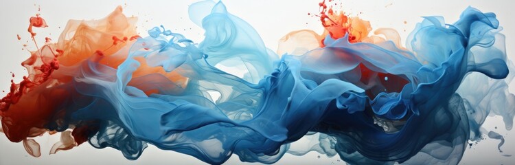 Explosions of tangerine and blue liquid paint in water.