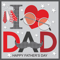 Obraz premium Happy father's day card design with lettering glasses tie and heart