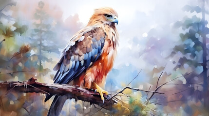 watercolor painting of hawk