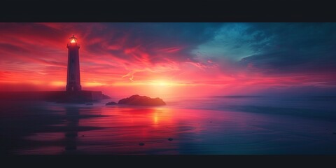 Long exposure of a colourful sunset behind the abandoned lighthouse