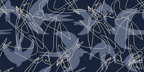 Seamless pattern of a birds. Vector Modern line illustrations. 