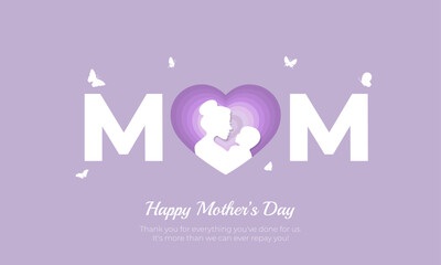 Happy Mother's Day Banner and Greeting Card. Elegant and Minimal Mother's Day Background with Text for Poster, Website, and Advertisement Vector Illustration