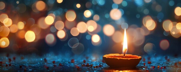 Candle light and bokeh background celebrate Indian Holiday Diwali.