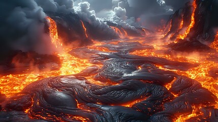 Raw Power: A Dynamic and Vivid Visualization of Molten Lava - obrazy, fototapety, plakaty