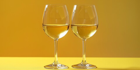 Two Glasses of White Wine on a Yellow Background