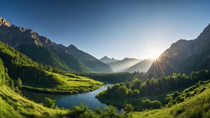 landscape with lake and mountains Valley Serenity Majestic Mountain Landscape 