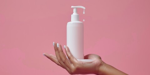 Hand dispensing lotion from a white pump bottle****
