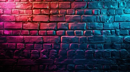 Neon Glow on Textured Brick Wall, Vibrant Colors in an Urban Environment