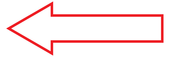 Red arrow icon. Straight long left vector arrow icon